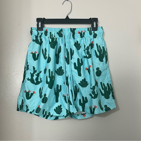 🌻 George | Blue Men’s Swim Shorts with Green Cactus - Picture 2 of 5